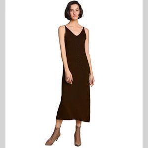 Cashmere Knit Sleeveless Brown Midi Dress, NWOT